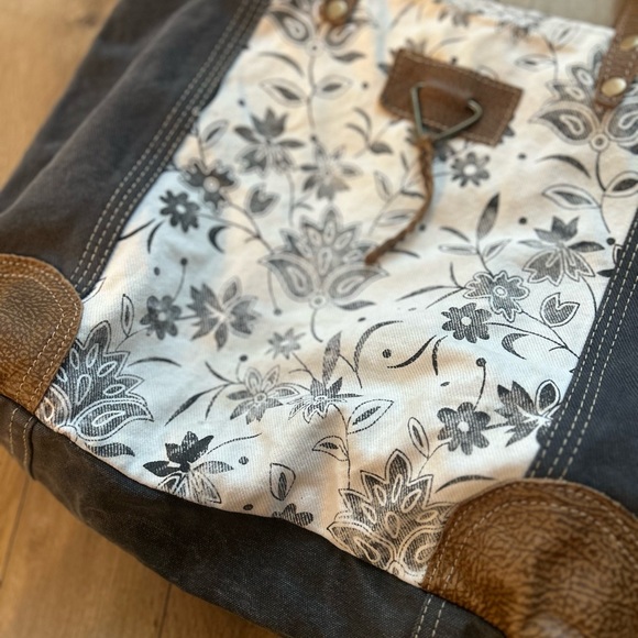 Myra Bag Floral Canvas Tote - Black and White - Picture 3 of 4